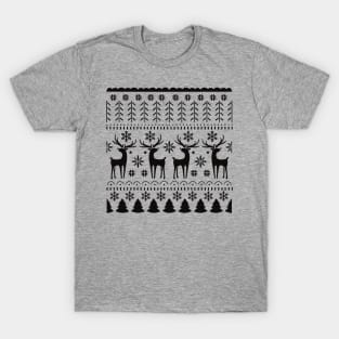 Northern Europe Folk Art Christmas Reindeer Sweater Pattern T-Shirt